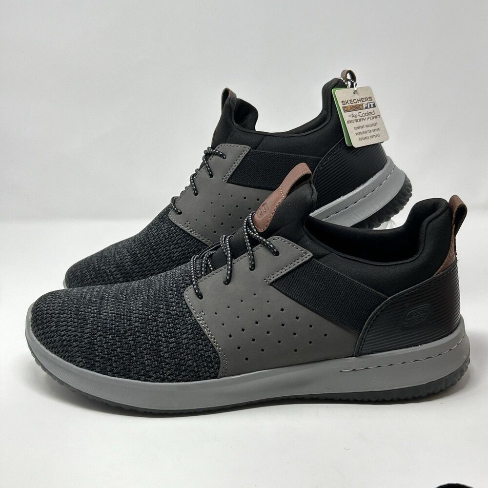 Skechers Delson Camden Men’s Black Gray Sneaker Size 13 Memory Foam DISPLAY